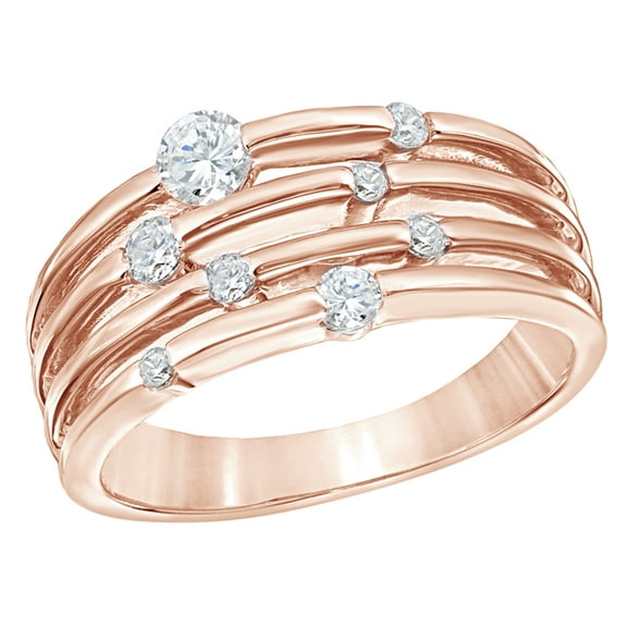 White Natural Diamond Layered Orbit Ring in 10k Rose Gold