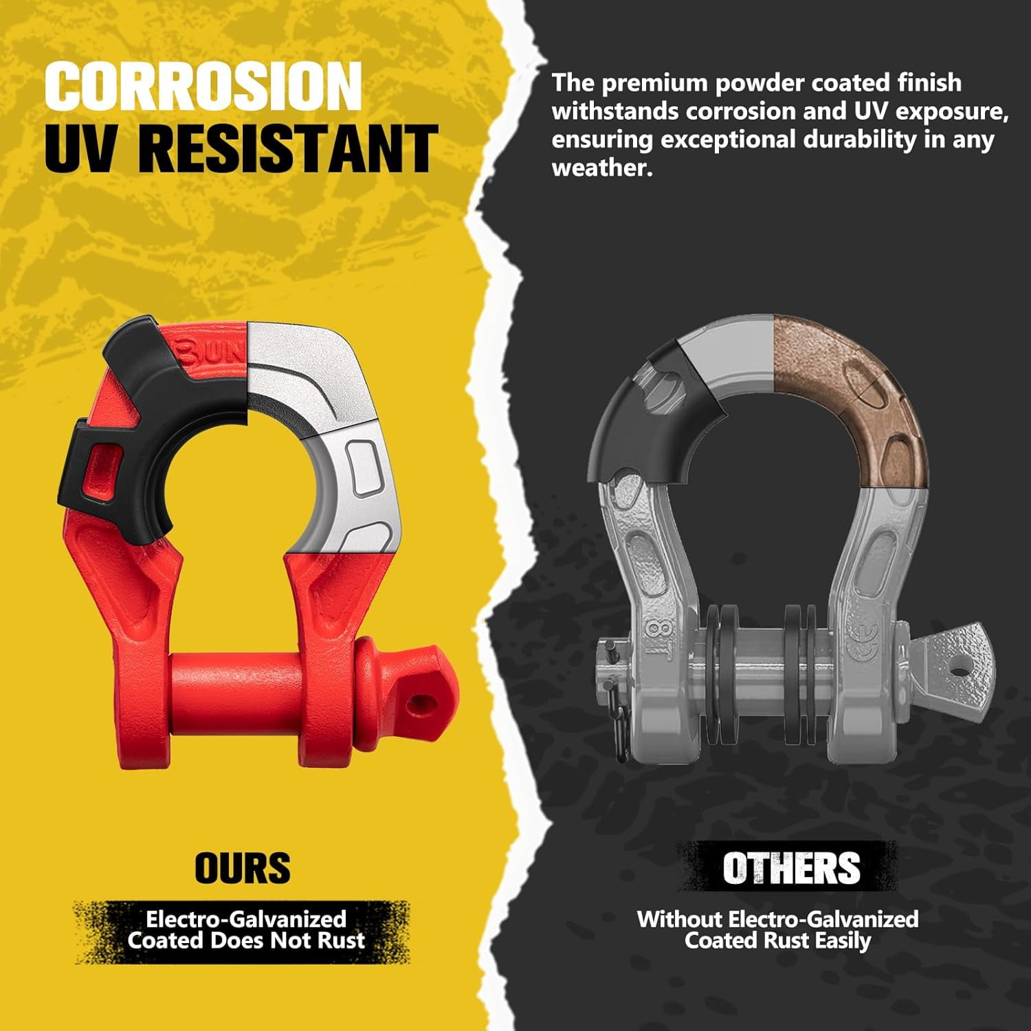 BUNKER INDUST 3/4" D Ring Shackle with 7/8" Pin,Red Tow Shackles with Isolator for Use with Tow Strap, Winch, 2 Pack Off-Road Recovery Shackle for Jeep Truck Vehicle ATV UTV, 42,000lbs Break Strength