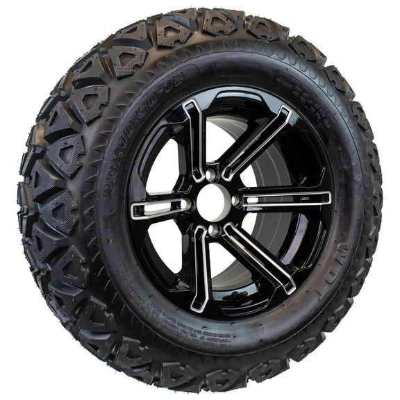 23X10.50-12 Golf Cart ATV Offroad Tire On 12X7 Gloss Black Rim B5 All Terrain Mud Turf Knobby