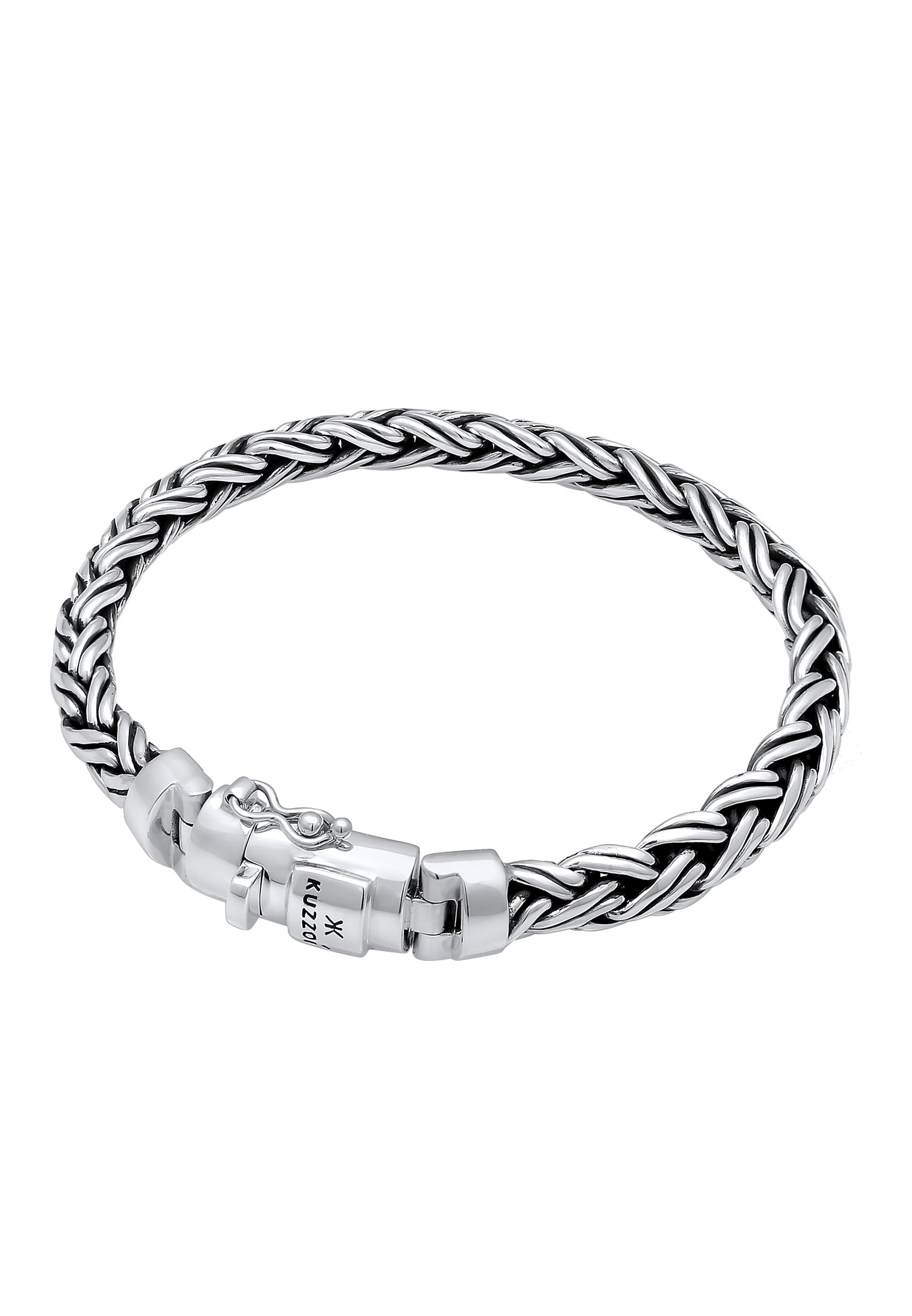 KUZZOI 0.35" Men Braid Bracelet 925 Sterling Silver Safety Clasp