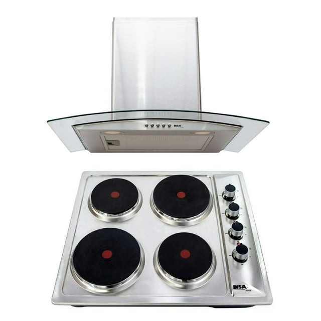 Combo Parrilla Eléctrica 4 Quemadores Acero Inox y Campana Cristal 60 cm Acero Inox Disa Home PAEL4/CAMPC60C