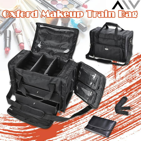 AW 1200D Oxford Pro Black Soft Makeup Train Bag Case Pockets  Artist Cosmetic Organizer Box with Strap Travel