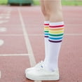 thumbnail image 3 of JeashCHAT 1Pair Thigh High Socks Over Knee Rainbow Stripe Girls Football Socks Black White, 3 of 9