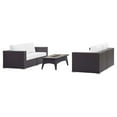 thumbnail image 3 of Contemporary Modern Urban Designer Outdoor Patio Balcony Garden Furniture Lounge Sofa, Chair and Coffee Table Fire Pit Set, Fabric Rattan Wicker, White, 3 of 8