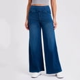 thumbnail image 2 of Jeans for Women Elastic High Waist Wide Leg Stretchy Baggy Streetwear Casual Denim Pants with Pockets, 2 of 5
