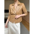 thumbnail image 4 of Chaqueta de cuero genuino para mujer, chaqueta de primavera y otoño de 2024, nueva moda, abrigo corto de piel de oveja con cuello entallado y cruzado, 4 of 5