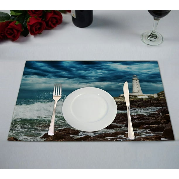 GCKG Nautical Beach Placemat, Lighthouse Ocean Wave Rocky Beautiful