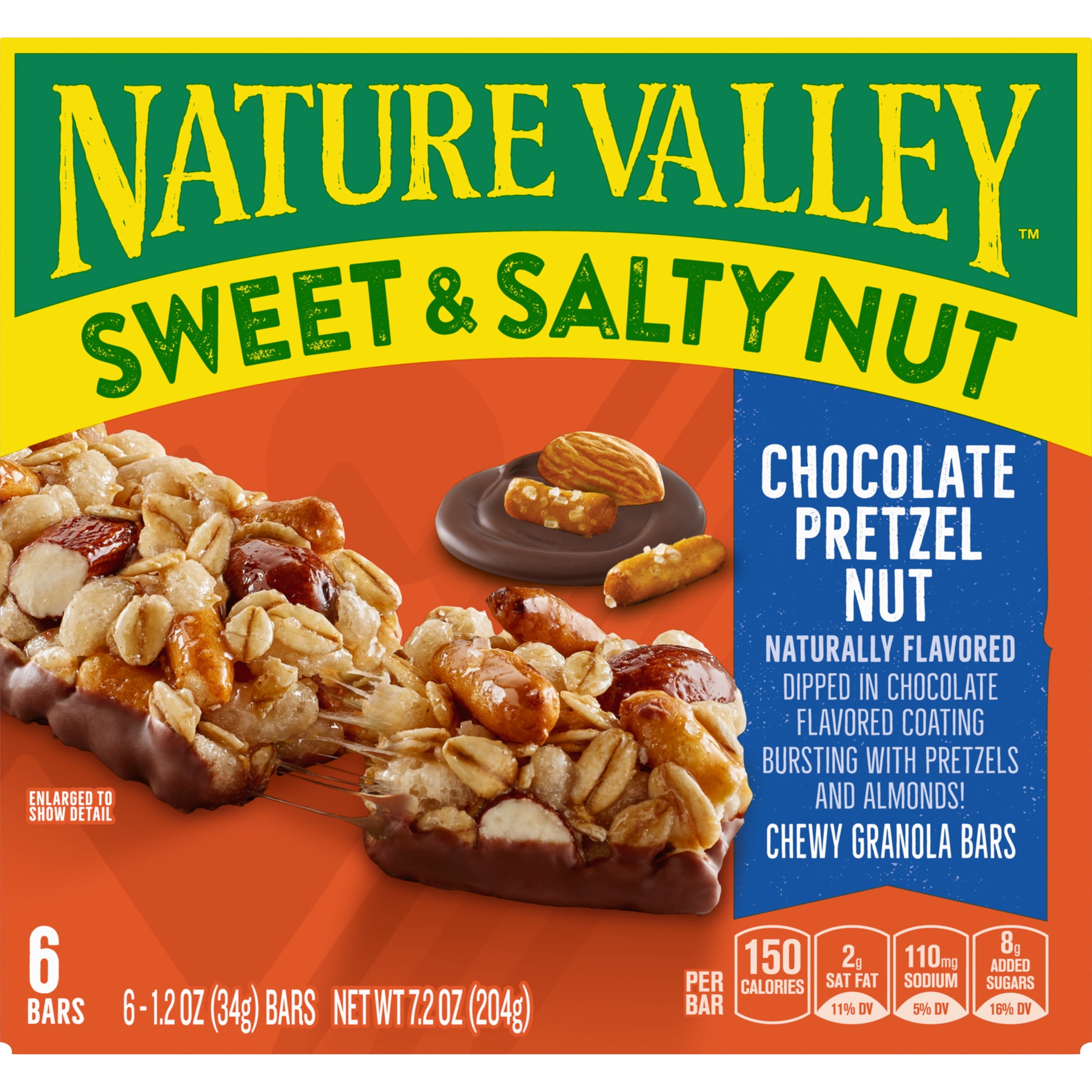 Nature Valley Granola Bars, Sweet and Salty Nut, Chocolate Pretzel Nut, 6 Bars, 7.4 oz
