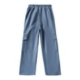 thumbnail image 6 of CYRBOKO Girls Cargo Pants, Holiday Loose Casual Elastic Waist Wide Leg Pants Blue Size 9-10 T, 6 of 7