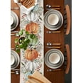 thumbnail image 4 of Fall Thanksgiving Table Runner, Autumn Pumpkins Eucalyptus Leaves Cotton Linen Holiday Table Decor for Home,Kitchen,Dining Room,Indoor,Outdoor,13X120 Inches Extra Long, Blue Sage Green Orange, 4 of 8