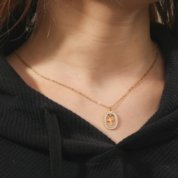 14K Yellow Gold St.Helen Constantine Pendant ICXC NIKA Cross Charms Cubic Zirconia Byzantine Medallion Necklace Jewelry