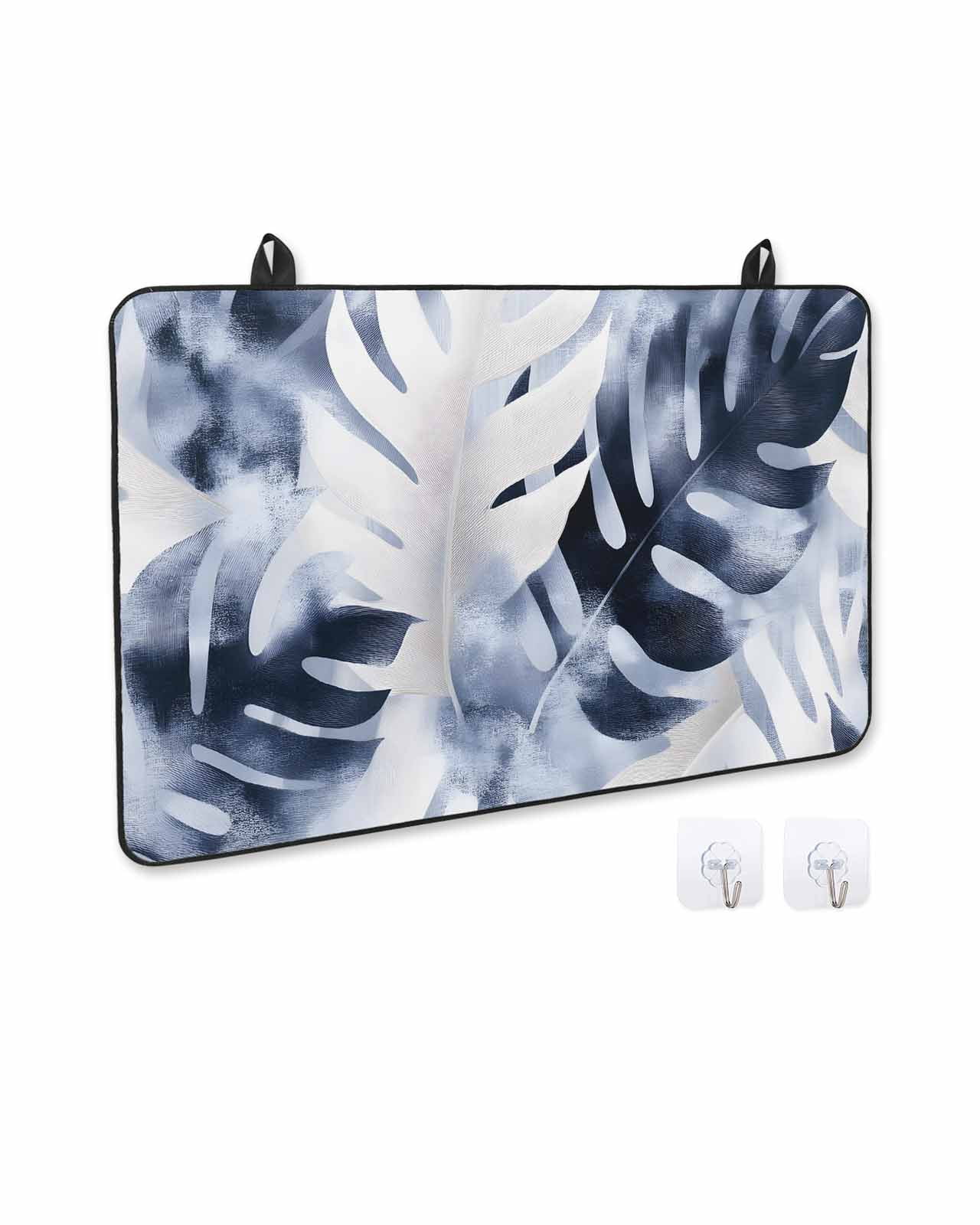 nqOlkjepod Large Induction Cooktop Protector Mat 36"x21", Navy Blue Palm Leaves Stove Top Covers for Electric Stove, Tropical Botanical Vintage Stove Burner Cover Mats, Glass Top Stove Cover