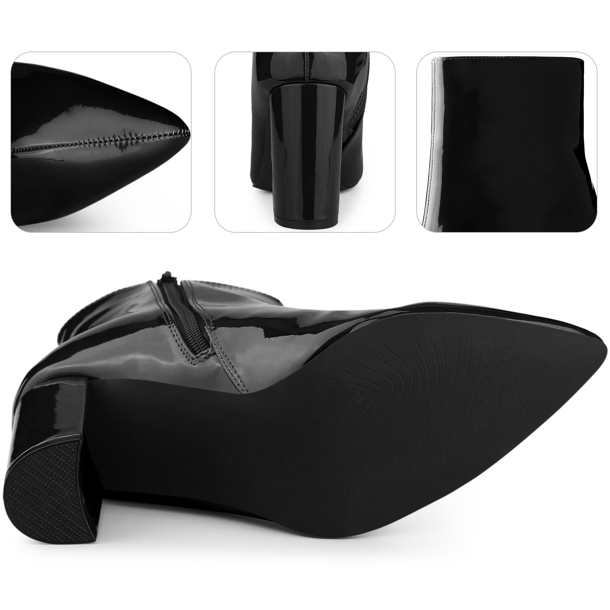 Unique Bargains Women's Pointed Toe Side Zip Chunky Heels Ankle Boots Black 8