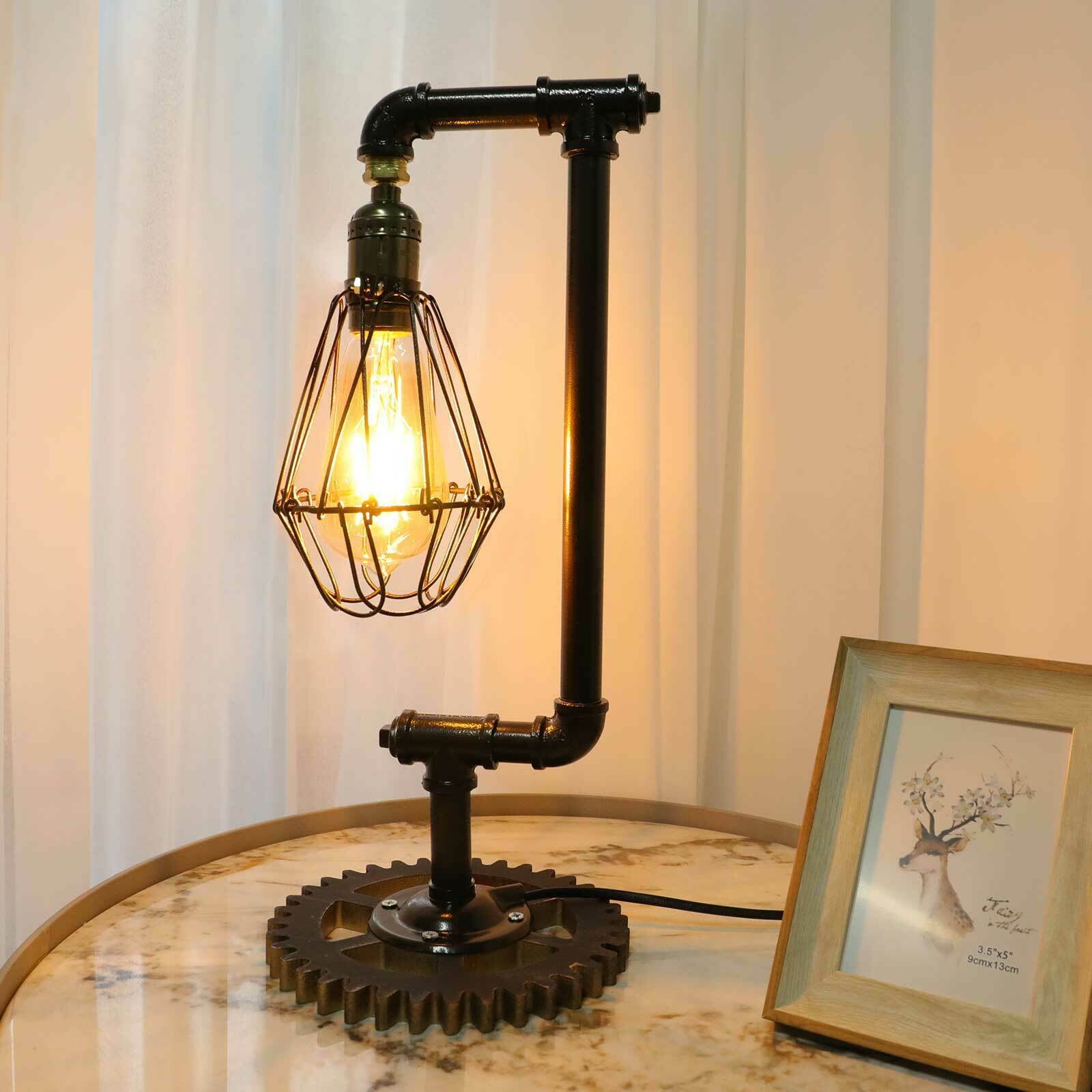 Unique Steampunk glass head table lamp with Edison bulb and weathered wood base 