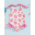 thumbnail image 2 of FEORJGP Infan Baby Girl Swimsuit Toddler Sleeveless Swimwear Jumpsuit Shell Flower Print Bodysuit Frill Trim Bathing Suit for Little Girls Summer Beach Wear, 2 of 8