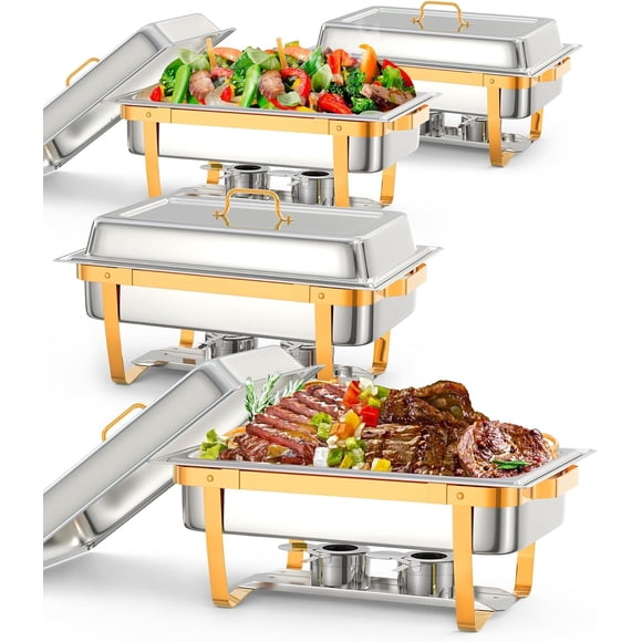 Chafing Dish Buffet Set, Stainless Steel Chafers and Warmers Food Servers Sets with Folding Frame for Catering Events Parties Weddings Dinners