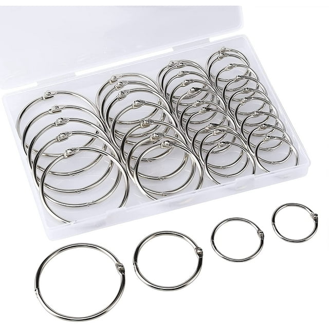 GFDYREE Loose Leaf Binder Rings, 1, 1.2, 1.5, 2 Inch Assorted Sizes Nickel Plated Steel Book Rings, 60PCS Metal Rings for Index Cards, Reports, Flash Cards, Notebook, Keychain, Photo Albums