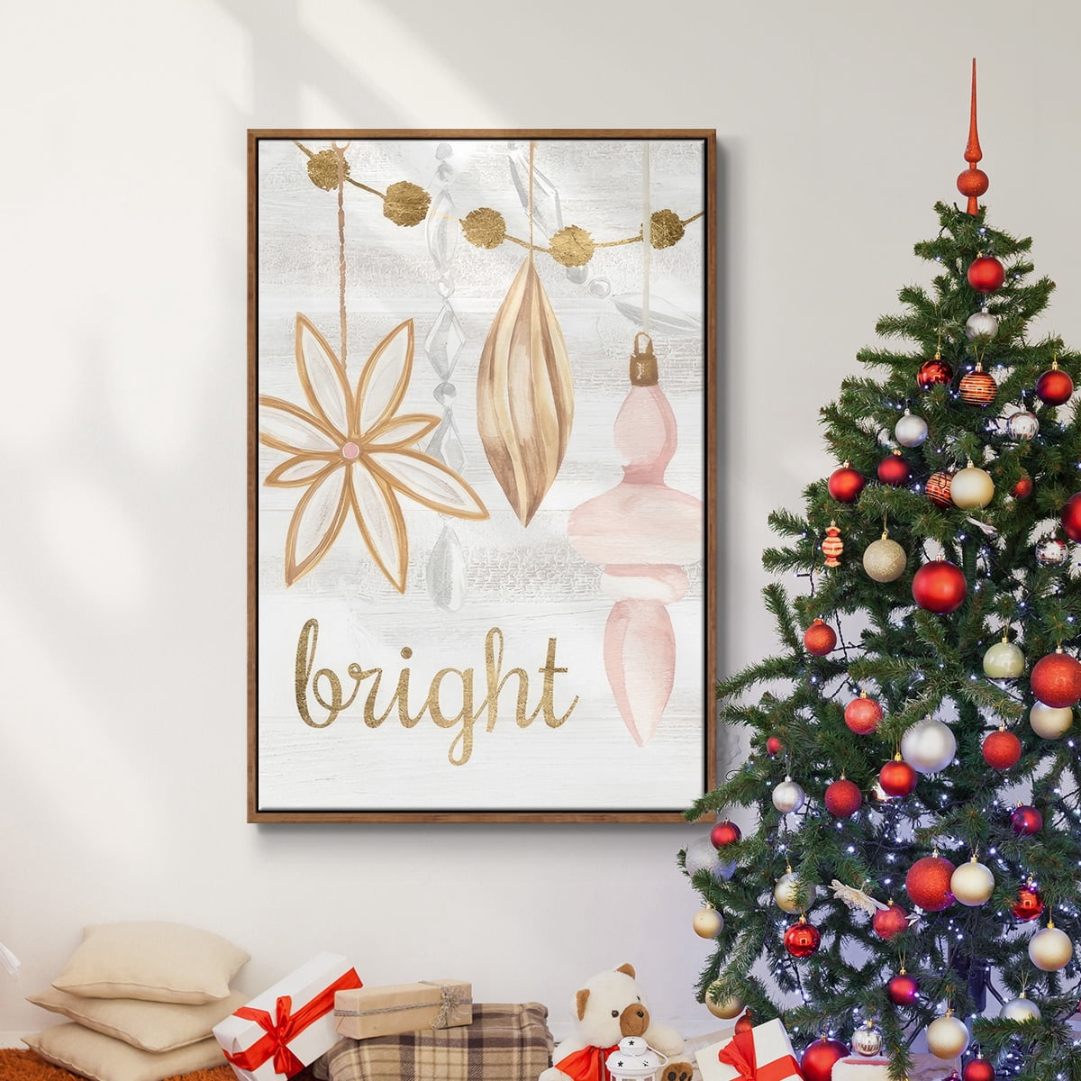 Elegant Ornaments Collection B - Framed Gallery Wrapped Holiday Canvas - 17 x 25 - Rosewood Frame