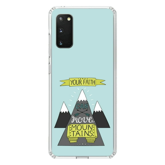 DistinctInk Clear Shockproof Hybrid Case for Galaxy S20 PLUS / 5G (6.7" Screen) - TPU Bumper, Acrylic Back, Tempered Glass Screen Protector - Your Faith Can Move Mountains