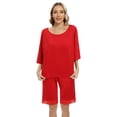 thumbnail image 3 of Xmarks Women's 3/4 Sleeve Lounge Sets O Neck Top and Shorts 2 Piece Pajama Set Red US 6, 3 of 6