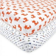 Hudson Baby Infant Boy Cotton Fitted Crib Sheets, Foxes, One Size
