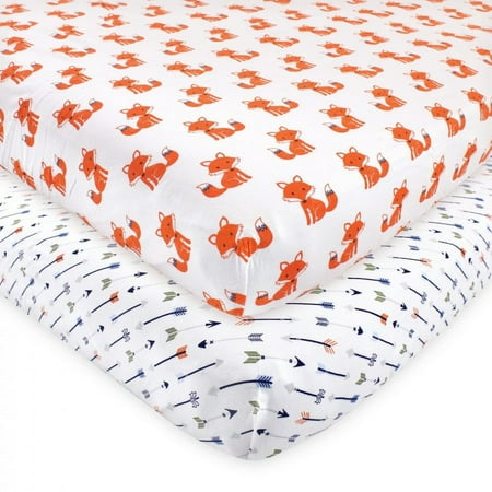 Hudson Baby Infant Boy Cotton Fitted Crib Sheets, Foxes, One Size
