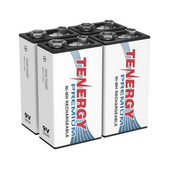 Tenergy Premium 9V 250mAh NiMH Rechargeable Batteries, 4 Pack