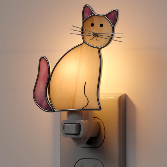 Luz nocturna KY&BOSAM Cat, vitral amarillo, enchufable, 7 W