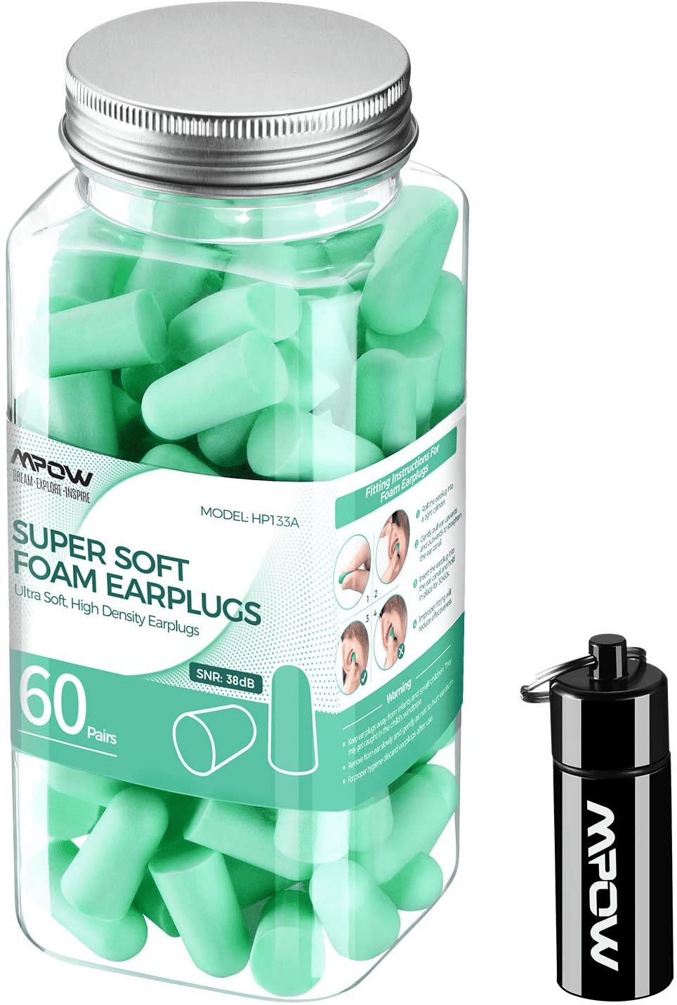 Mpow 055 Ear Plugs 60 Pairs EarPlugs with Aluminum 34dB SNR Soft foam EarPlugs 