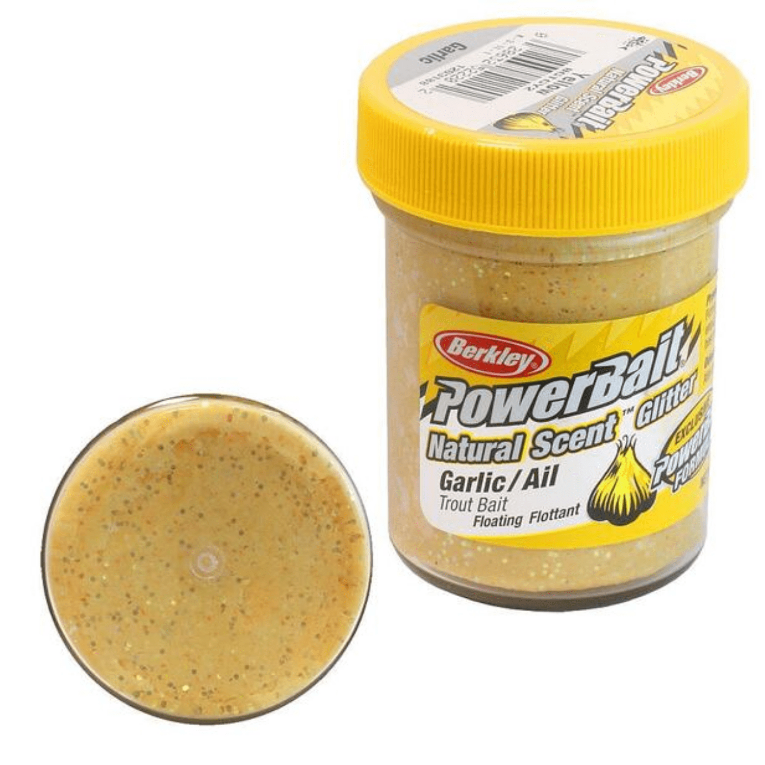 PowerBait Natural Glitter Trout Dough Fishing Bait Garlic/Ail, 1.8 oz  Moldable & Easy to Use Infused with Glitter to Reflect Light & Increase