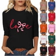 thumbnail image 1 of RKSTN Valentines Gift 3/4 Length Sleeve Womens Tops Oversized Crewneck Valentine Day Loves Heart Graphic Print Short Sleeve T Shirt Womens Casual Plus Size Round Neck Three Quarter Sleeve Tee Shirt, 1 of 6