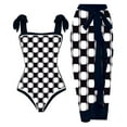 thumbnail image 2 of WREESH Womens One Piece Swimsuit Print Swim Suits Beach Cover Ups Swimsuit Bikini Lace Up Swimsuit Long Skirt Chiffon 2 Pcs Set Sleeveless Bathing Suits Black, 2 of 5