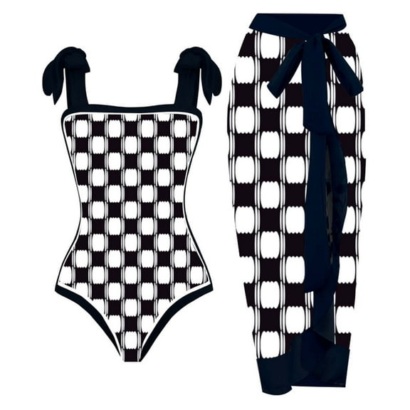 successthop Womens One Piece Swimsuits with Skirt Adjustable Strap Bandeau Tankinis Modest Beach Floral Retro Vintage Romper Swimming Suits with Beach Cover up Wrap Skirt Sarong Sexy Bikinis