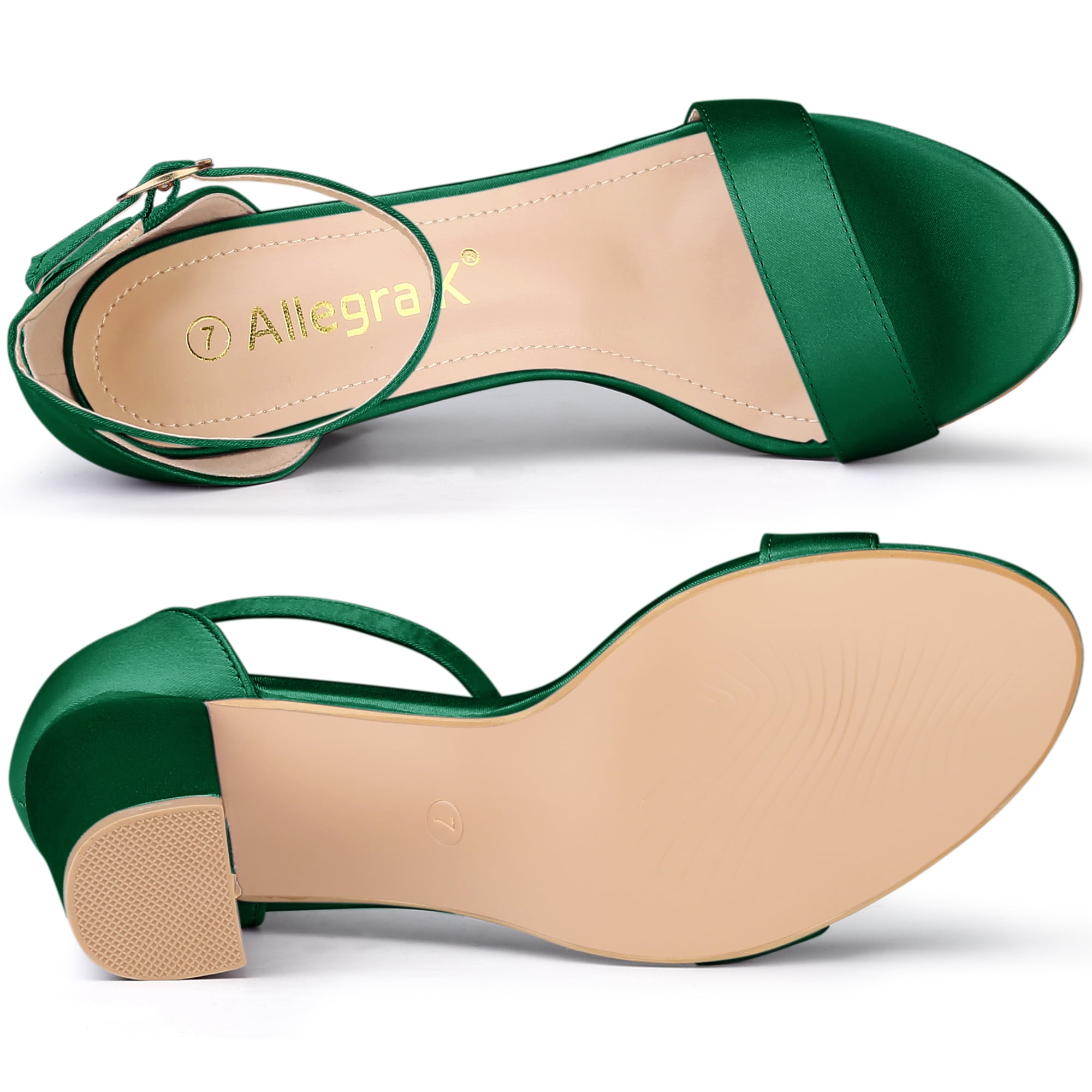 DARING DIVA Women's Satin Ankle Strap Chunky Heels Dark Green US 9.5