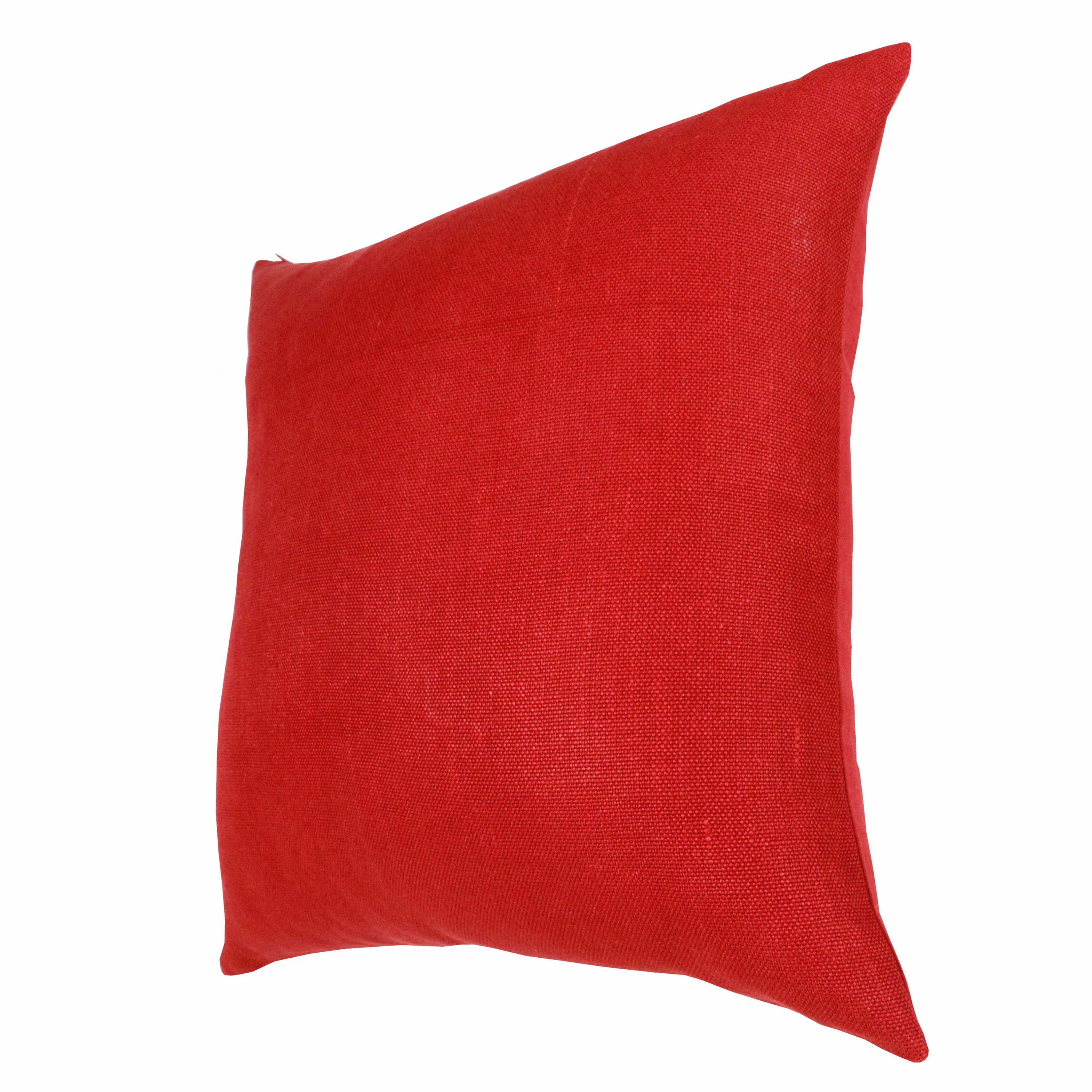 Estate Hand-Woven Red Solid Linen Throw Pillow, 20" x 20"