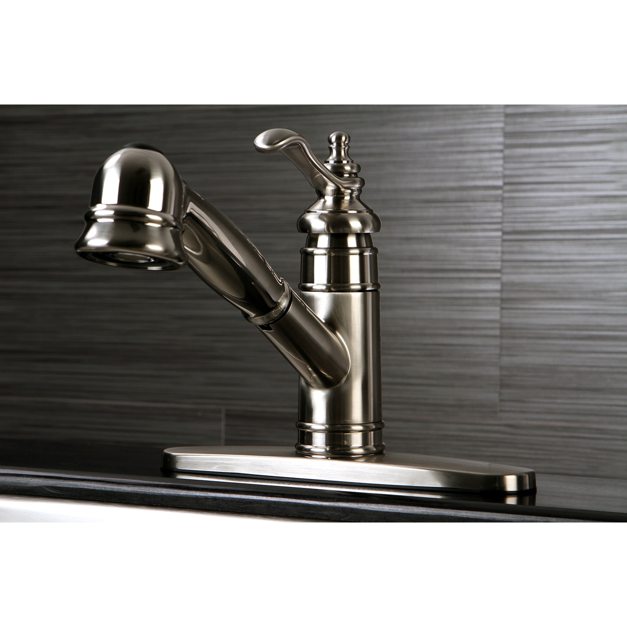 Kingston Brass GSC7578TL Single-Handle 1-or-3 Hole Deck Mount Pull-Out Sprayer Kitchen Faucet in Brushed Nickel