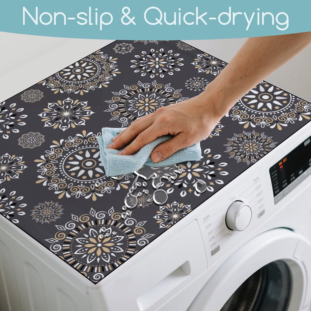 Mandala Pattern Washer Dryer Dust Cover 23.6×19.69inch Gray Washing Machine Top Protector Pads Non Slip Washing Machine Top Covers diy