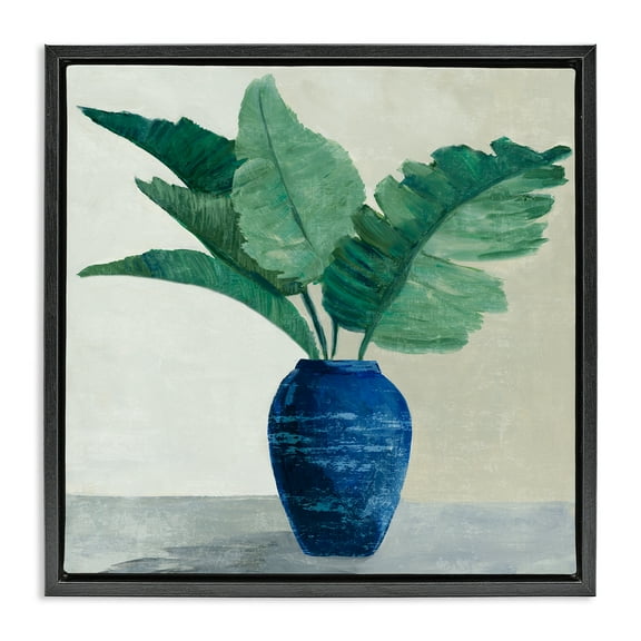 Stupell Industries Fan Palms in Vase Plants & Flowers Painting Black Floater Framed Canvas Art Print Wall Art, 18 x 18