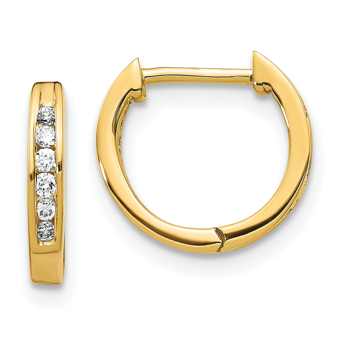 Fancy Diamond Hoops - 14K Gold Polished Diamond Hinged Hoop Earrings