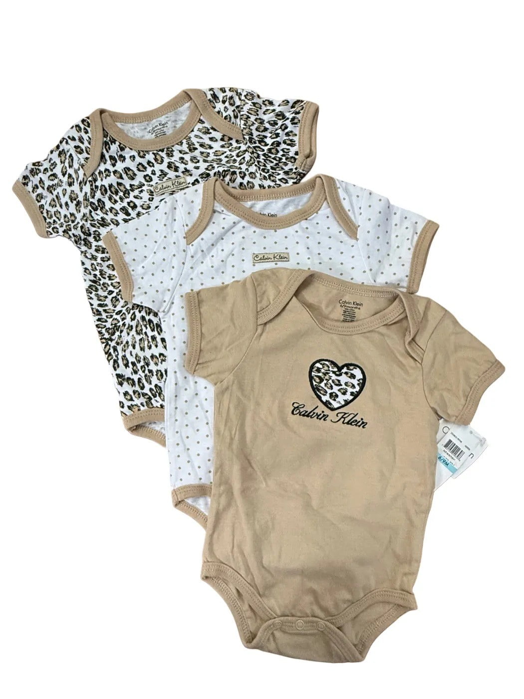 Calvin Klein Unisex Infant Khaki Onesies set of 3 (6-9 Months)