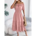 thumbnail image 3 of EASYBRA Women Off Shoulder Pleated Waist A Line Maxi Dress Short Sleeve Summer Casual Elegant Dress, 3 of 7