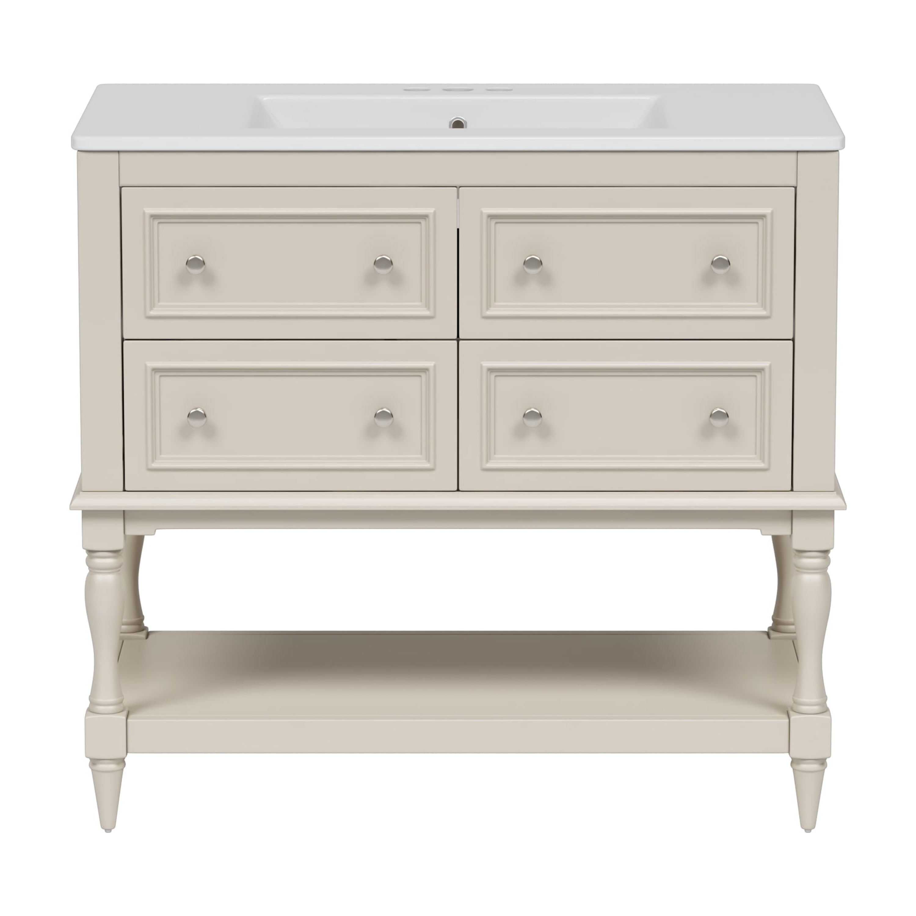 Euroco 36" Bathroom Vanity Cabinet with Sink Combo Set, Undermount Ceramic Sink, Free Standing Vanity Set with 4 Drawers, Solid Wood Frame Bathroom Cabinet, Beige