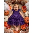 thumbnail image 4 of BemeyourBBs Toddler Baby Girl Halloween Dress Outfit Kids Girl Fall Smocked Dress Flying Sleeve Ghost Bat Maple Leaves Printed Tutu Tulle Dress Little Girls Summer Fall Cake Smash Party Dress, 4 of 9
