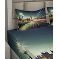 thumbnail image 5 of Ambesonne London Fitted & Top Sheet Set with Shams, Big Ben Urban Cityscape, Jade Green Dark Blue, 5 of 7