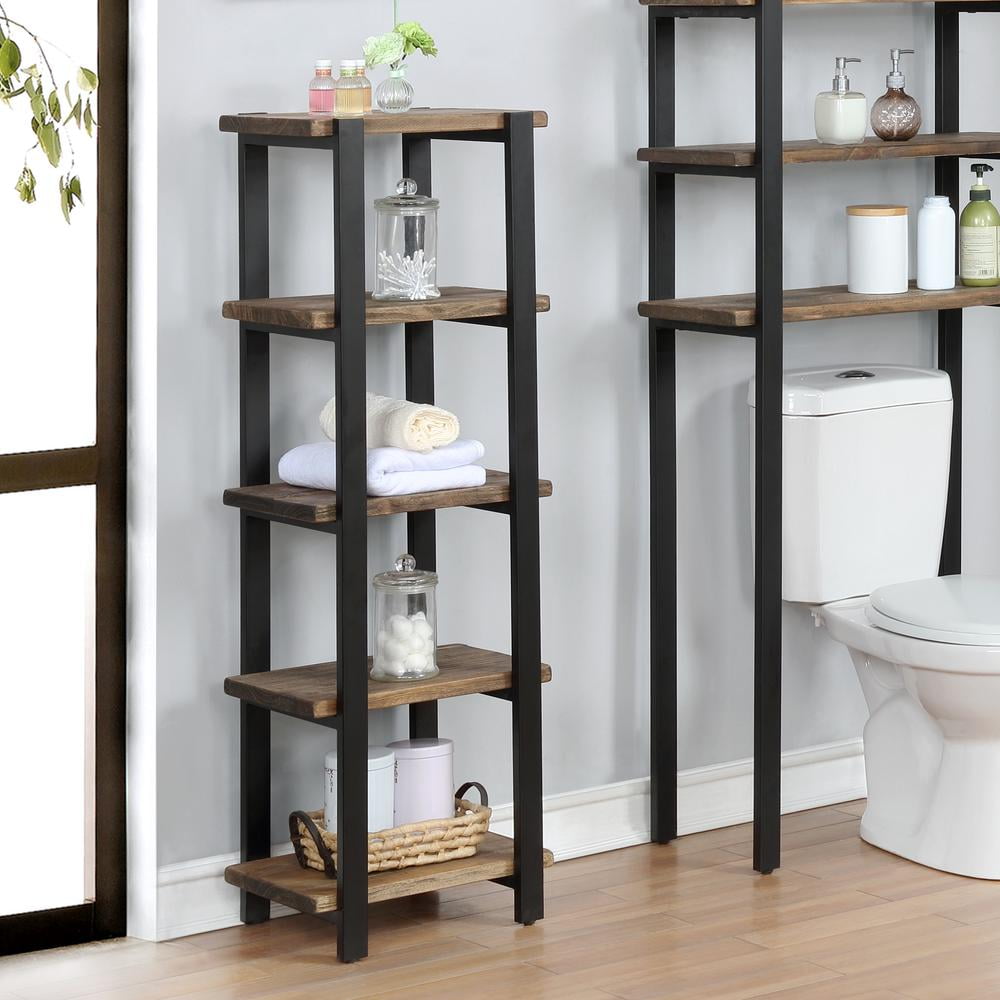 Pomona 48"H Metal and Solid Wood Bath Floor Storage Shelf
