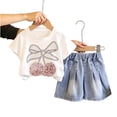 thumbnail image 5 of Hrsba Toddler Girl Outfits Short Sleeve Crew Neck Tee And Elastic Waist Denim Shorts Two Piece Set, 5 of 7