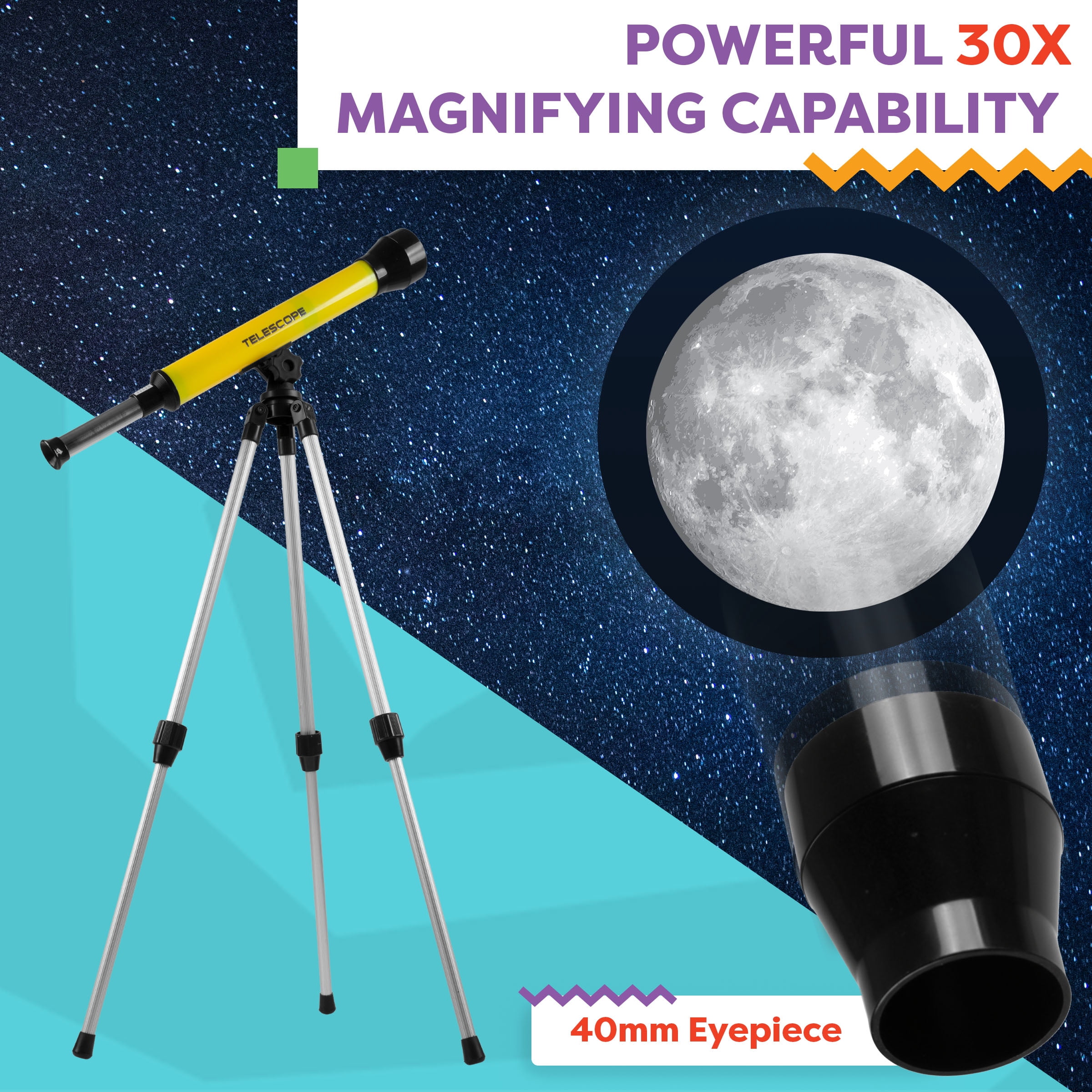 Hey Play Kids' 40mm Telescope with Adjustable Tripod and 30x Magnification