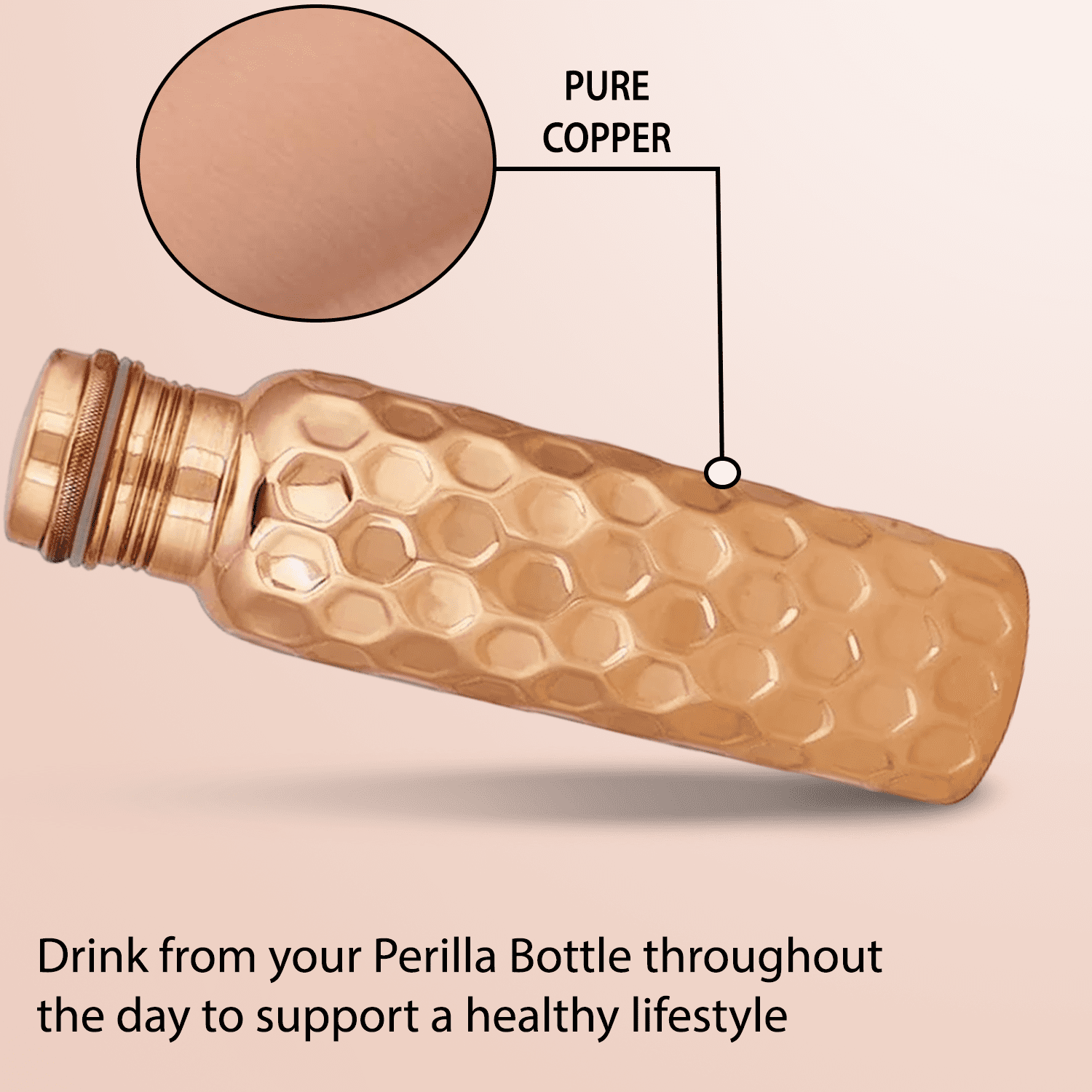 Perilla Home 100% Diamond 1 Litre Pure Copper Bottle With Leak Proof Contains Ayurveda Health Benefits For Drinking Water For Men Women Gym Yoga | Travelling | Hiking | Indoor | Outdoor | Office |