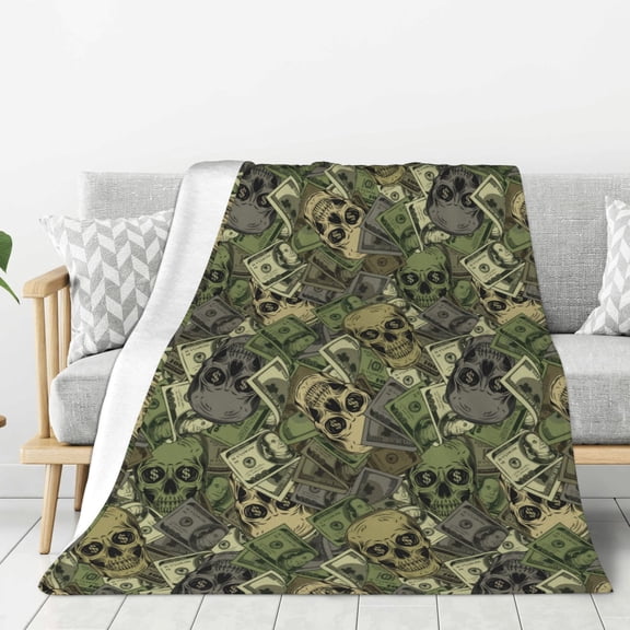 Rateoe Green Skulls Pattern Flannel Throw Blanket, Ultra-soft Blanket for Bed, Couch, Car, Hypoallergenic Anti-pilling blanket-40"x30"(Vertical)
