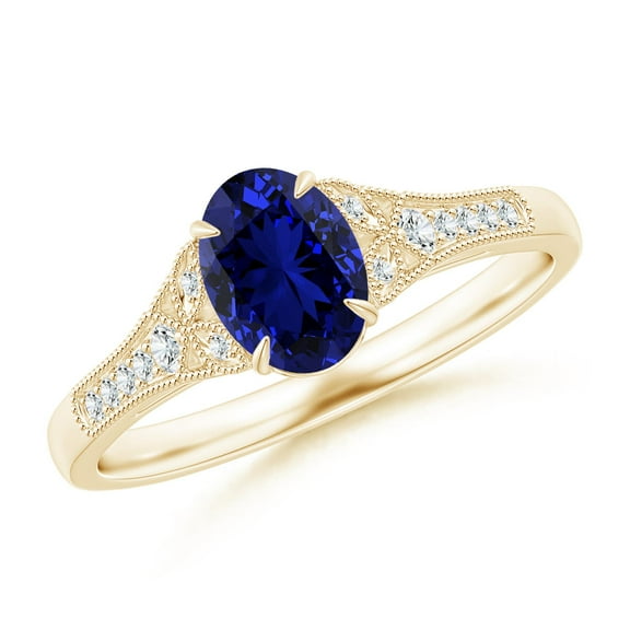 ANGARA Lab Grown Aeon Sapphire Engagement Ring with Milgrain for Women in 14K Yellow Gold (Size-7x5mm) | September Birthstone, Anniversary, Jewelry Gift for Women | Lab-Grown Blue Sapphire Ring